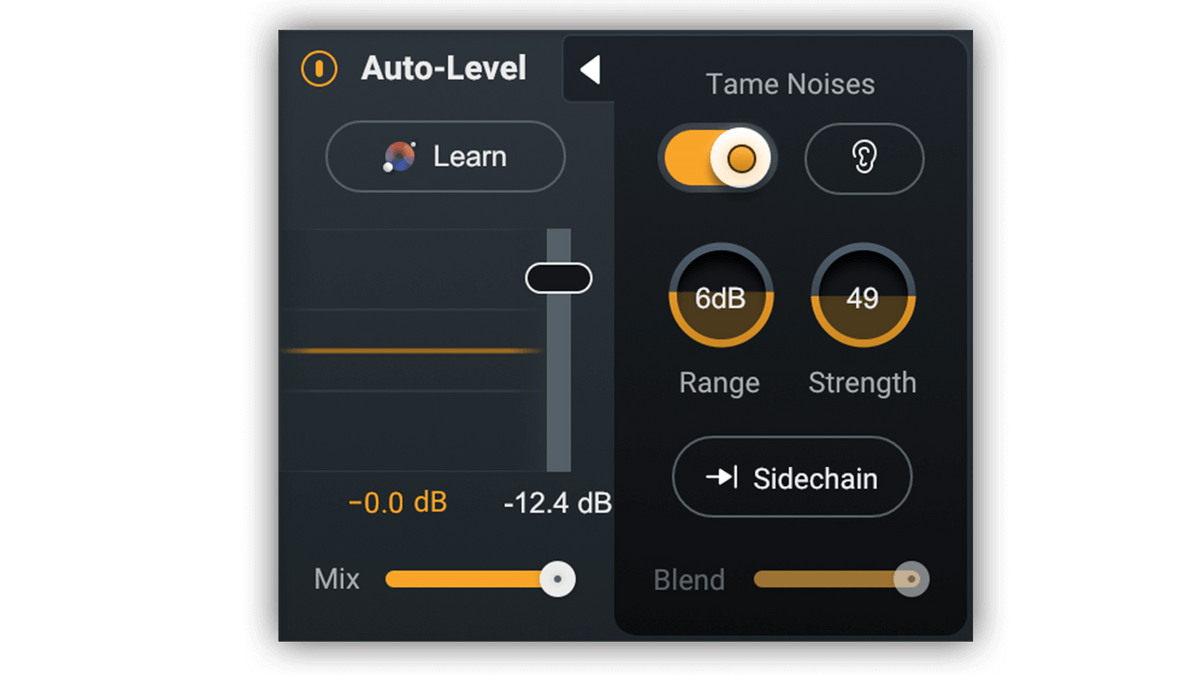 Nectar 4 Auto-Level interface showing vocal leveling controls and gain trace metering