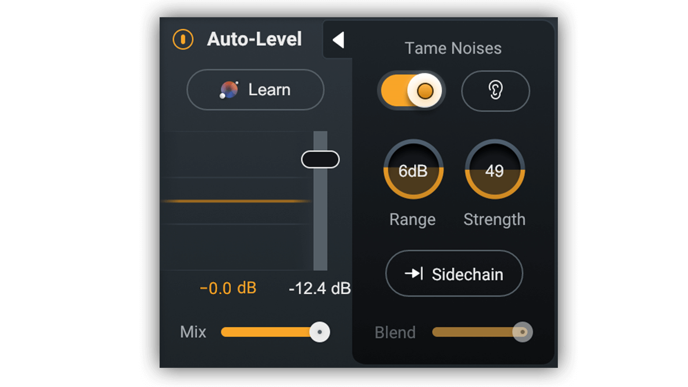 Auto-Level Module in iZotope Nectar 4 displaying the Tame and Shift vocal processing meters.