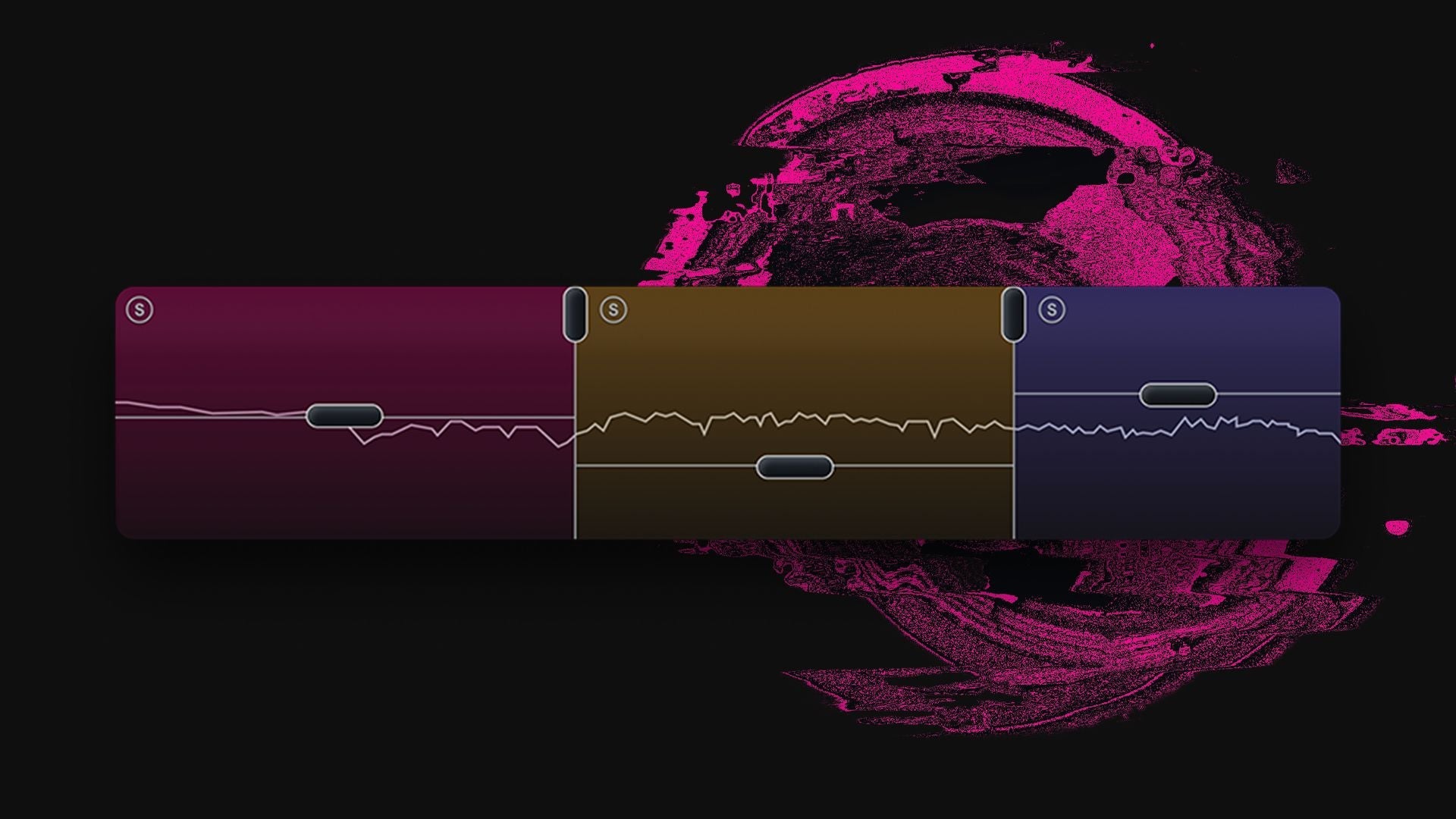 iZotope Trash GUI highlighting the multiband frequency split for applying different distortion to high and low ends.