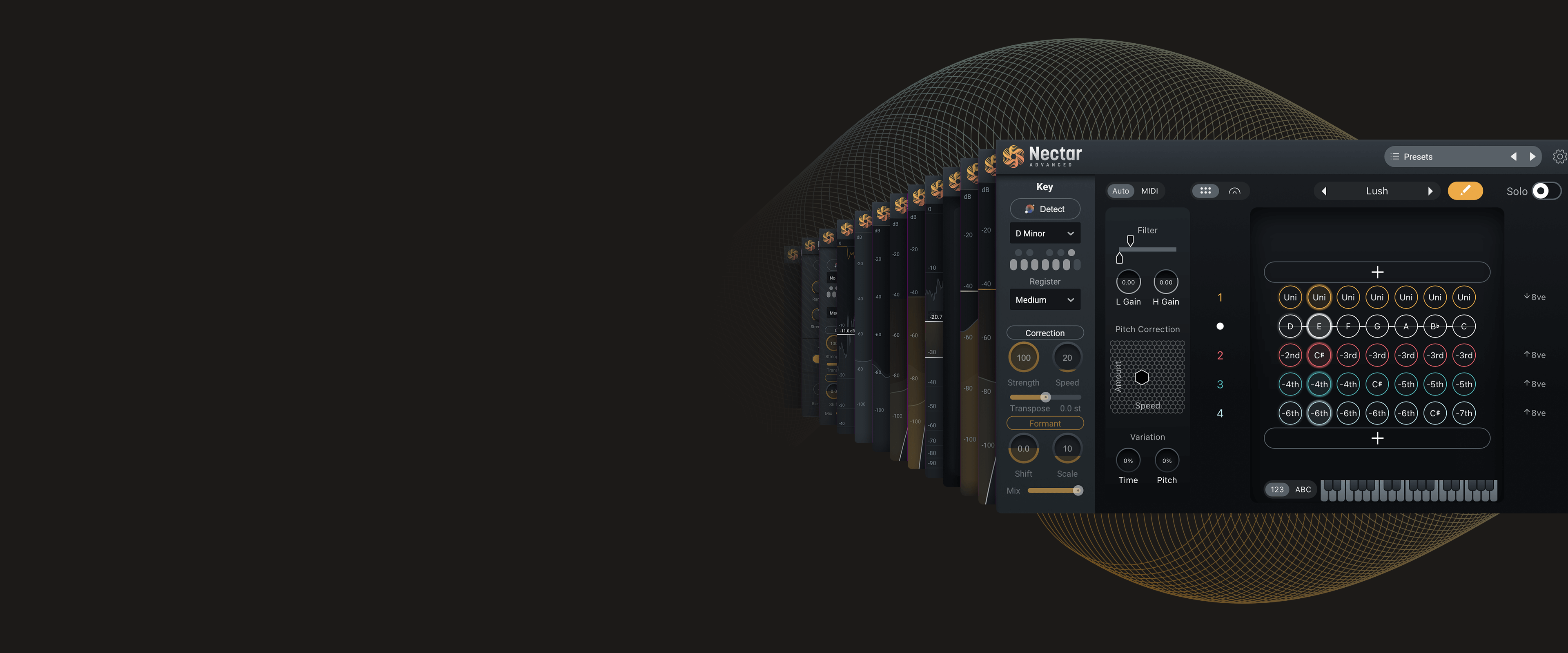 Breakdown of the various vocal processing modules and components within iZotope Nectar 4.