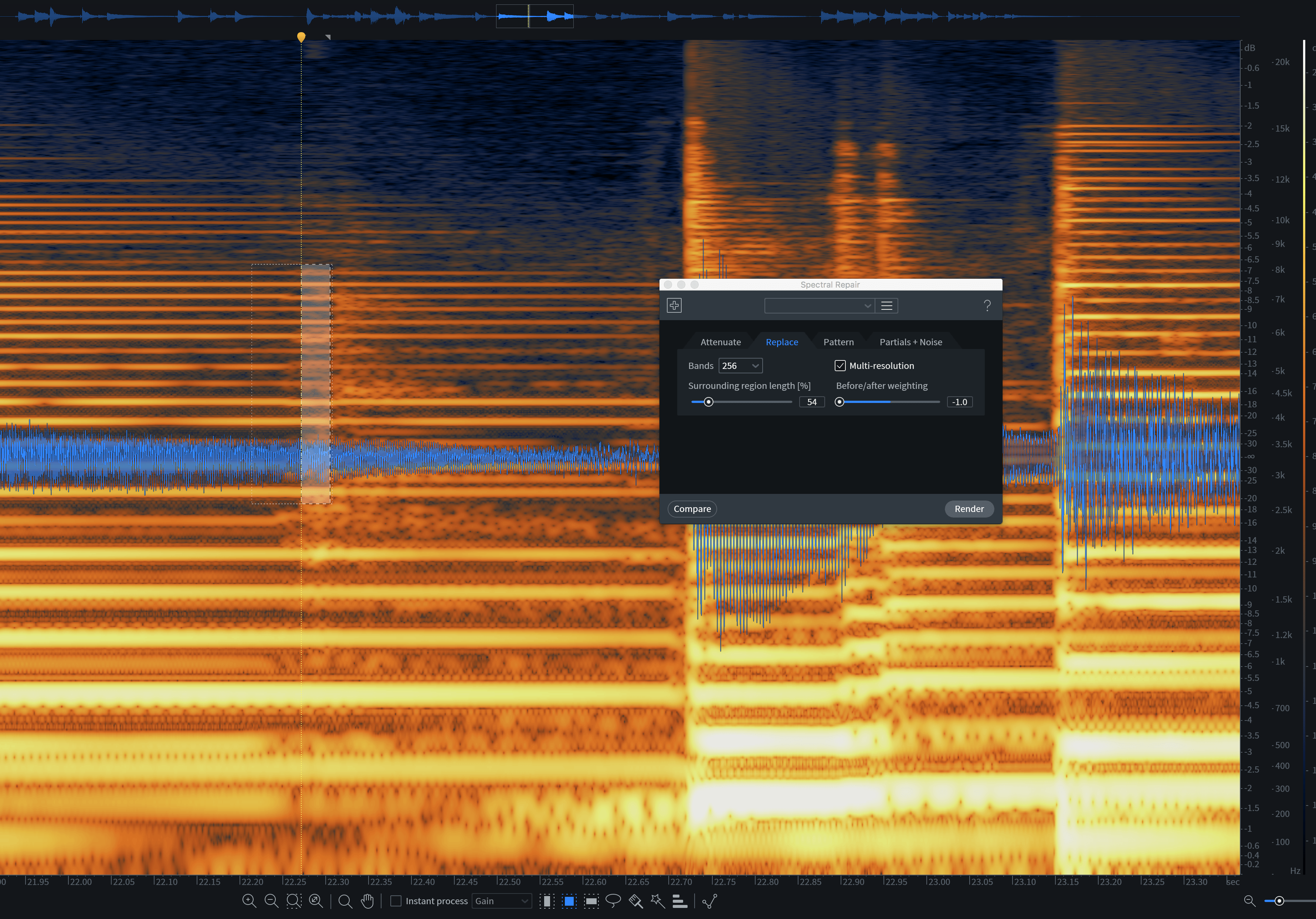 Choosing a low number of bands in the Spectral Repair module