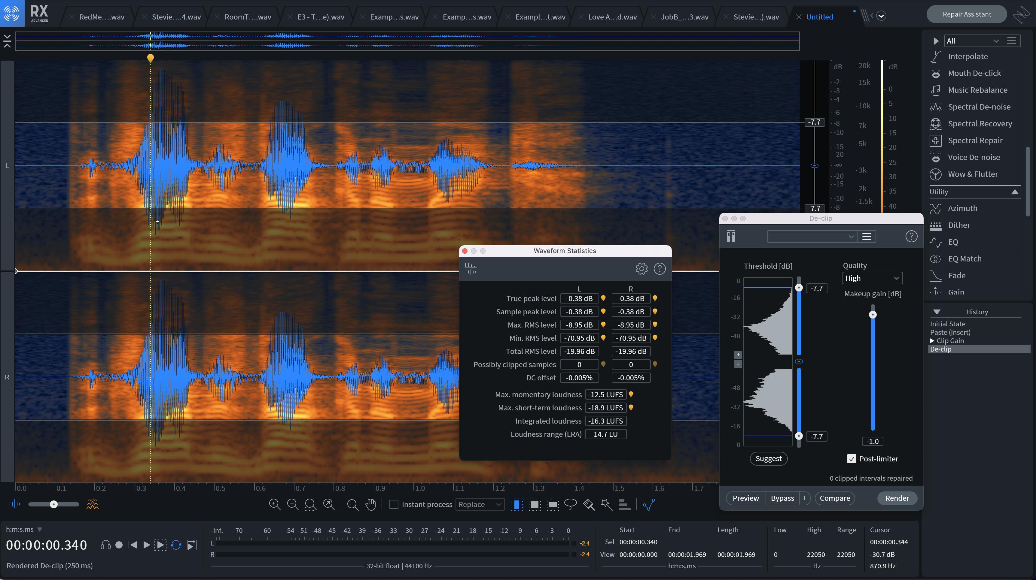 Vocals de-clipped with lowered gain