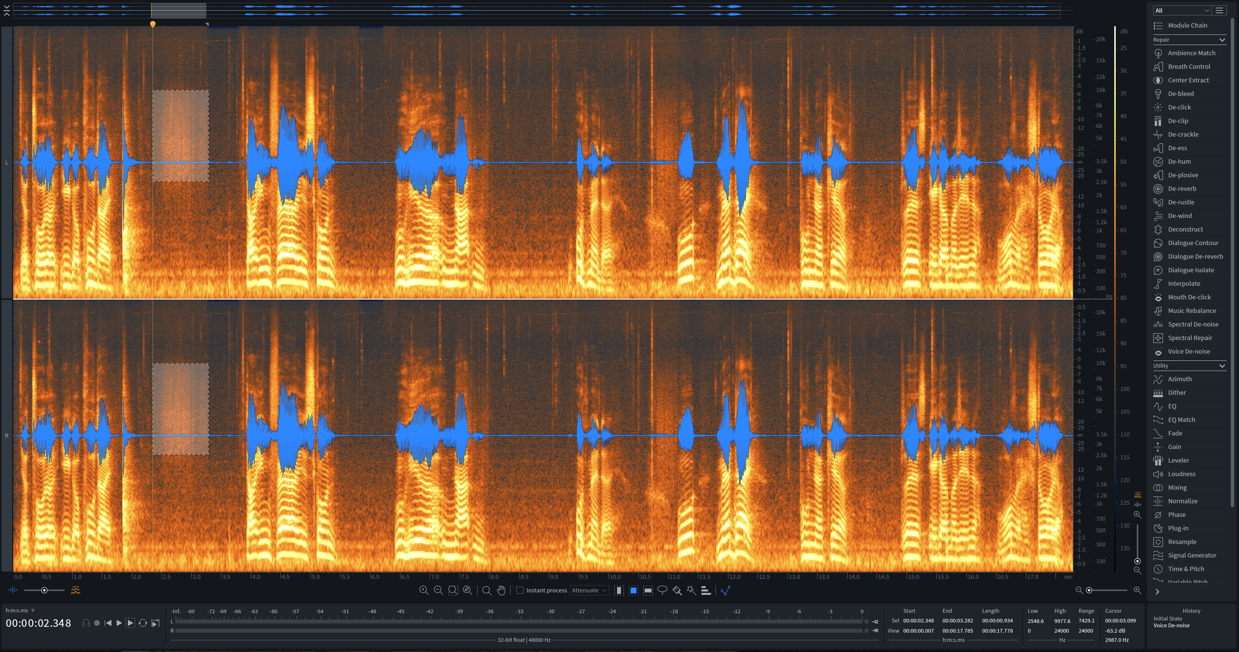 Selection via the R hotkey in RX