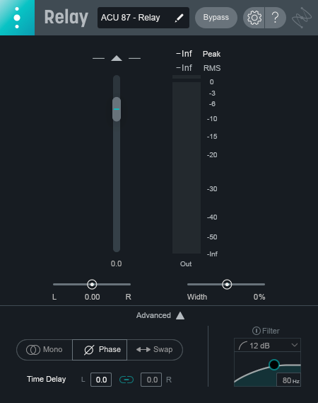 Relay inserted on a track to interface with other iZotope plug-ins