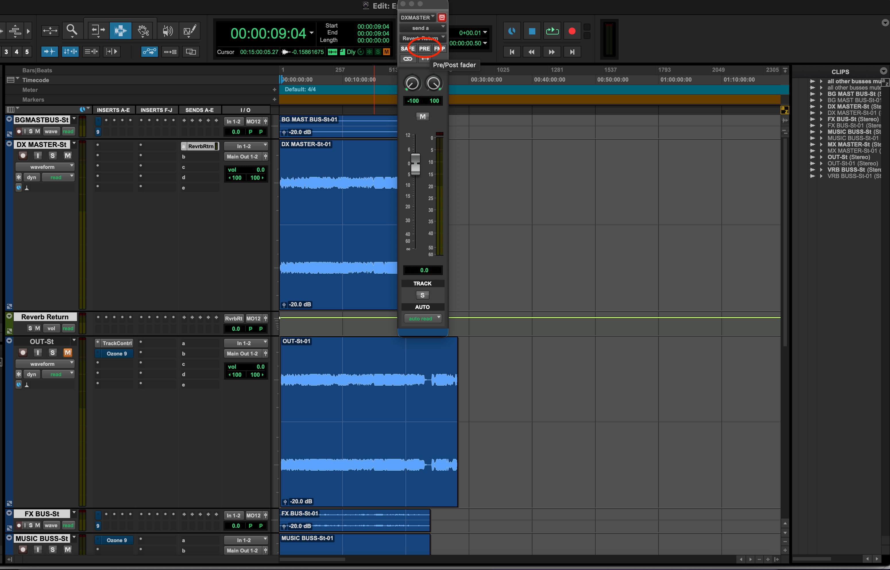Pro Tools send menu