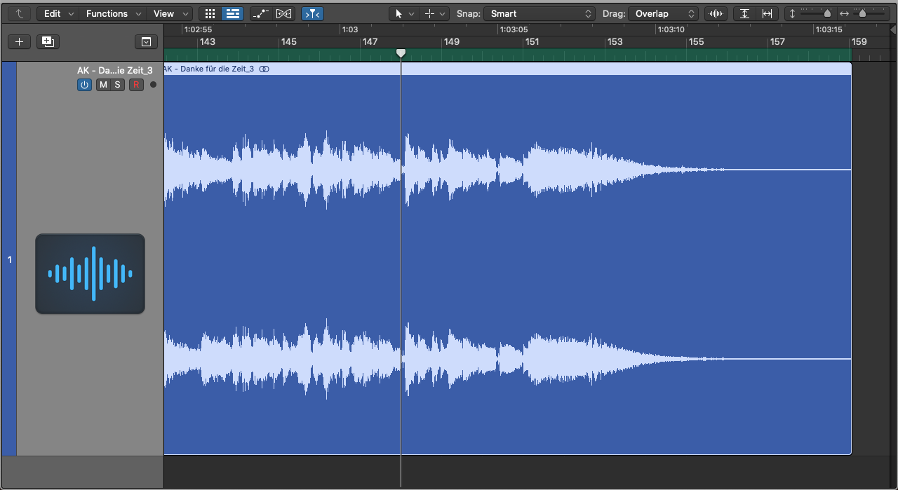 The fade-out at the end of the stereo file