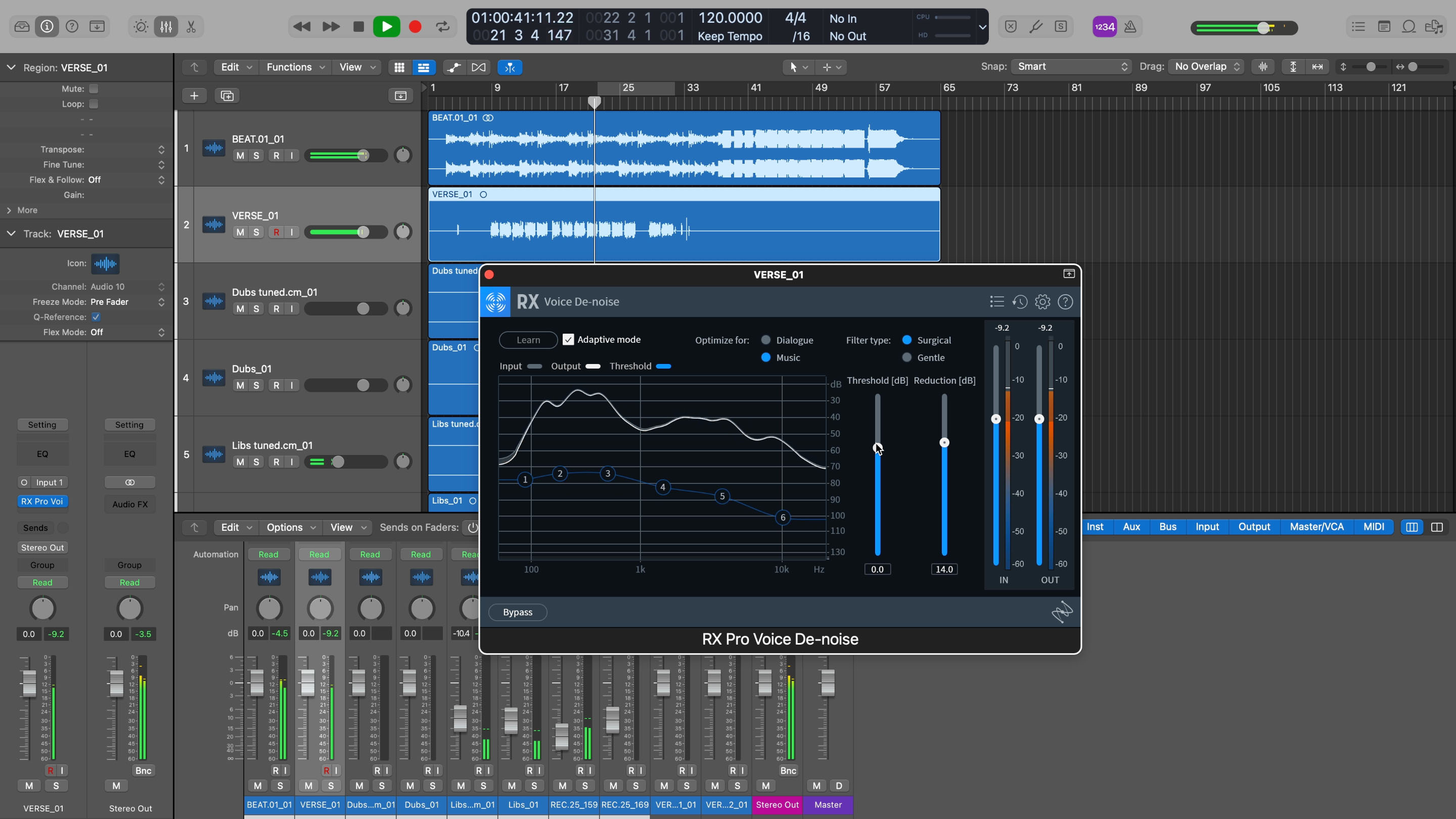 You can restore problematic vocal or production recordings in real time with RX Pro for Music's Voice De-noise