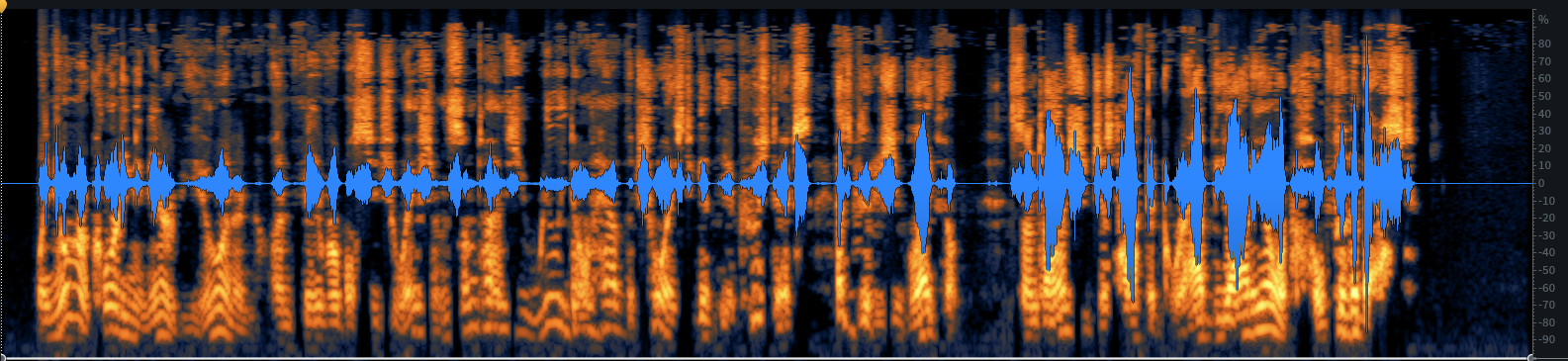 RX Spectrogram view of interview audio with 10 passes of different repair modules