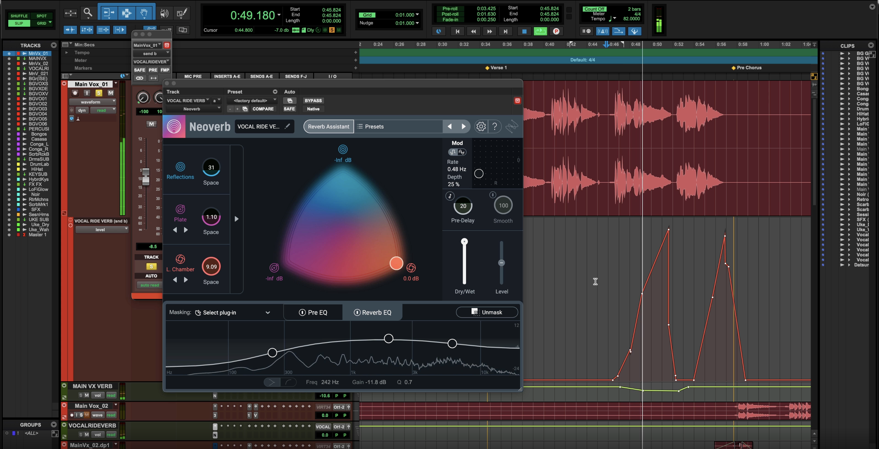 Using the pencil tool in ProTools to emphasize the ride reverb on certain words