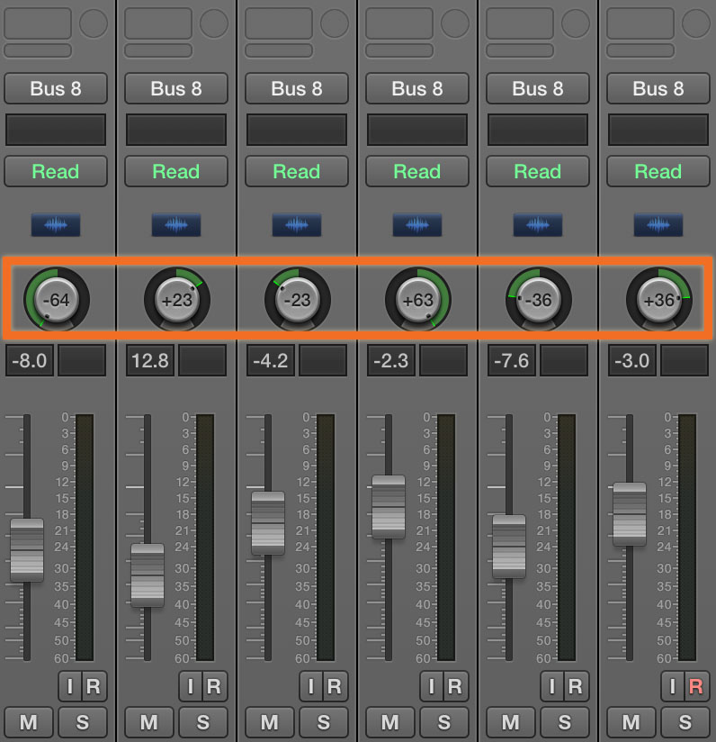 Pan knobs in a DAW