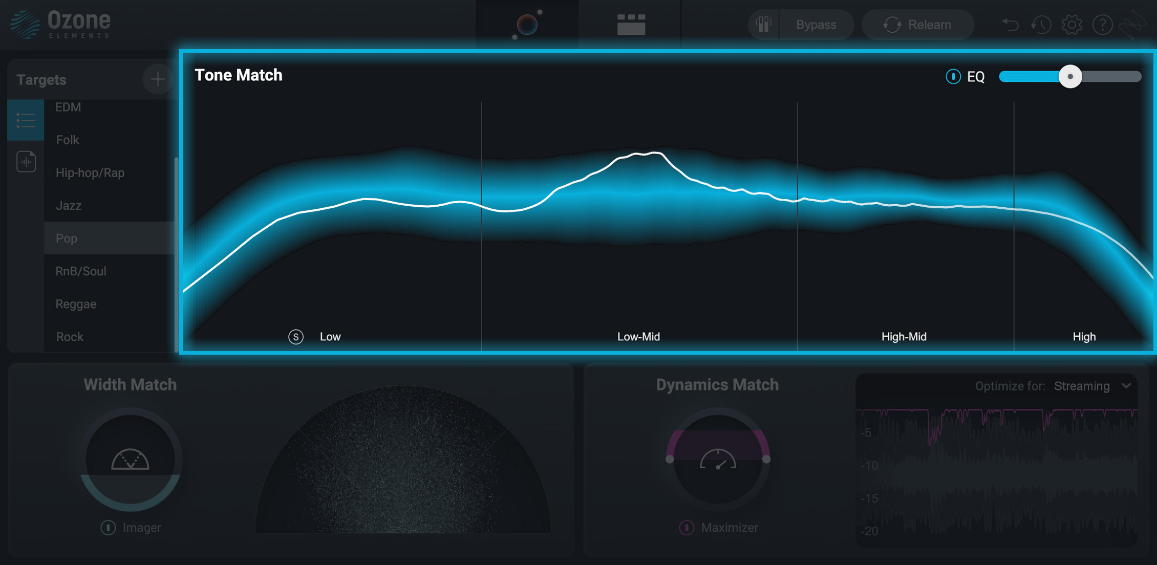 Target Meter and EQ controls in Ozone Elements