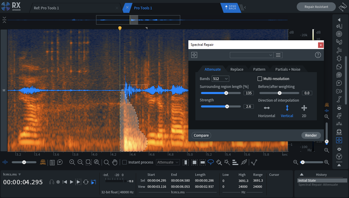 RX Spectral Repair spectrogram before noise reduction