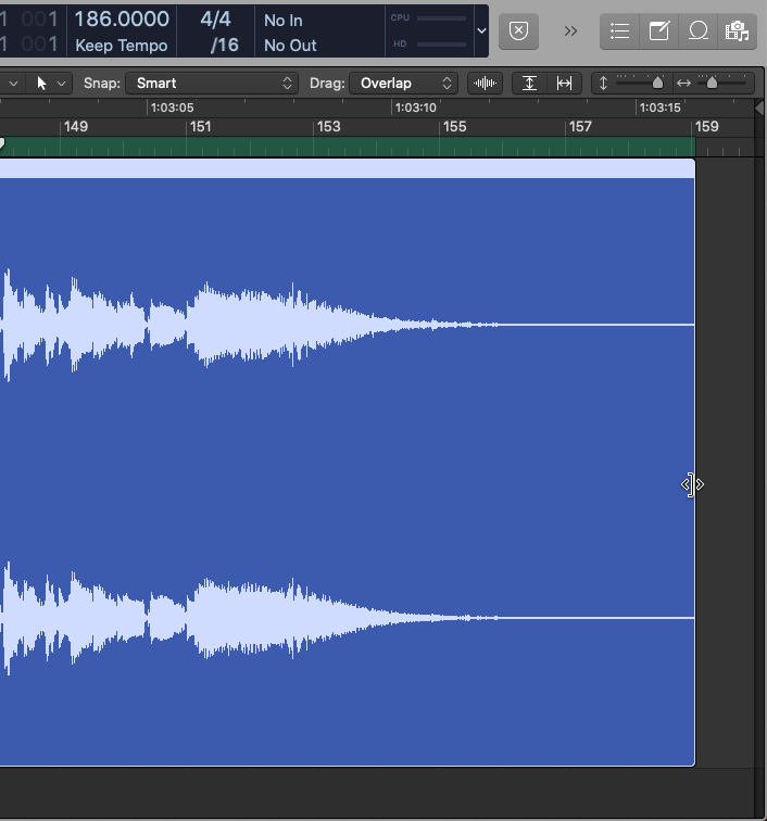 Trim Region tool for adjusting the boundary of the stereo file