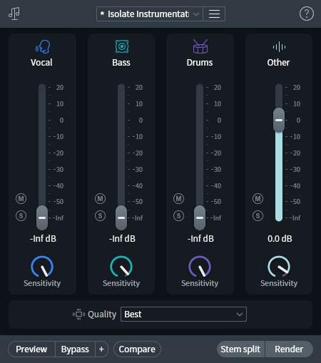 Music Rebalance helps minimize bleed from a live recording