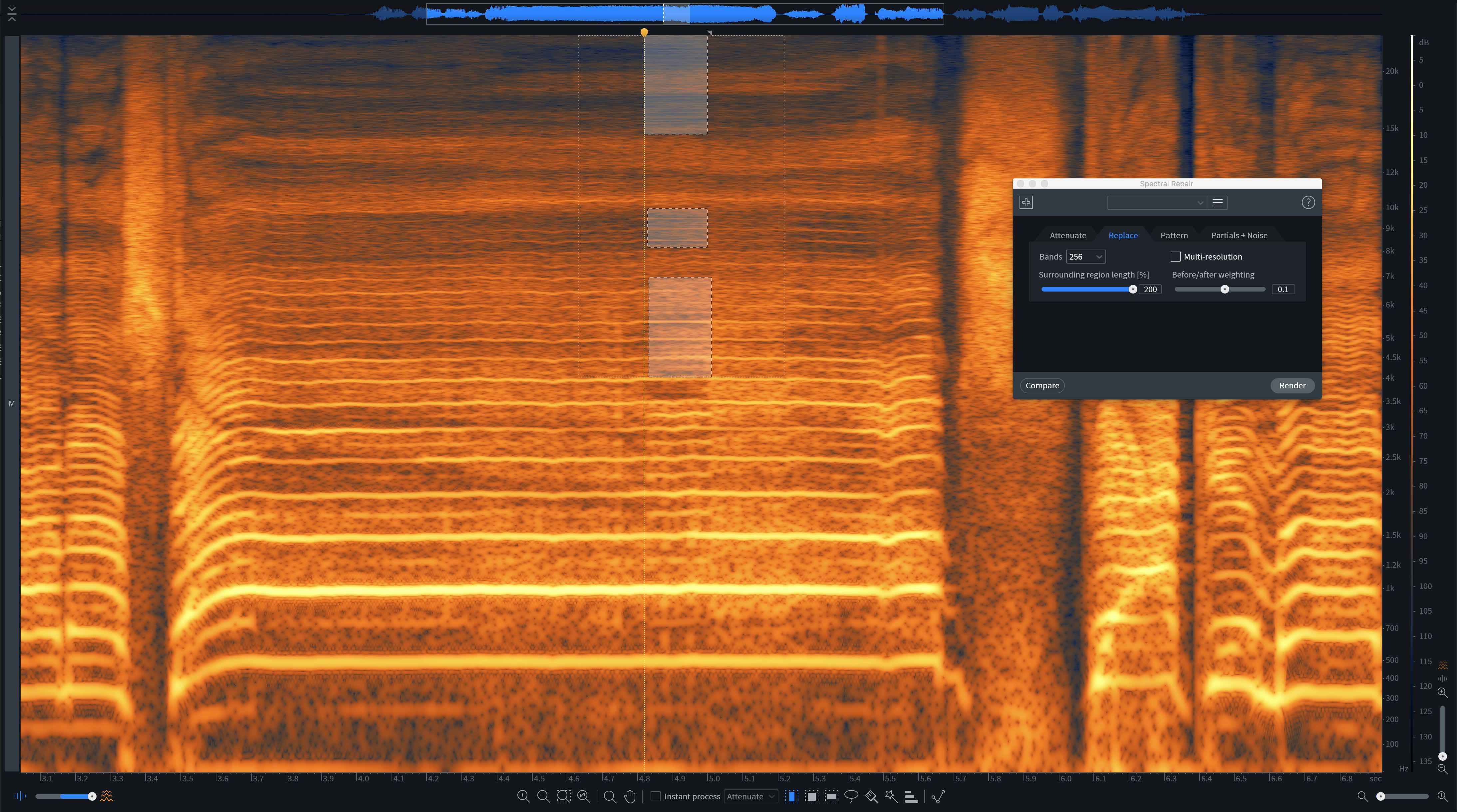 Vocal high-mid to high issues, fixed with Spectral Repair, Replace