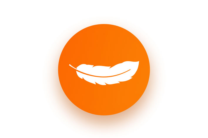 white feather in orange circle
