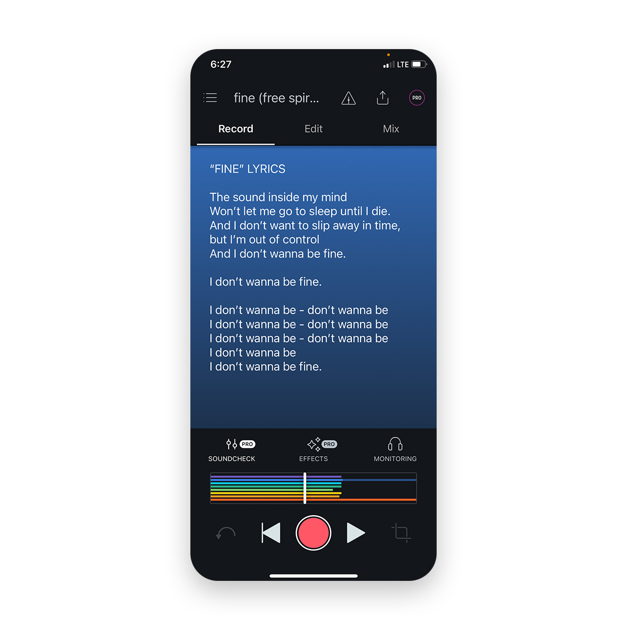 screenshot of the record tab in the free Spire app for iOS