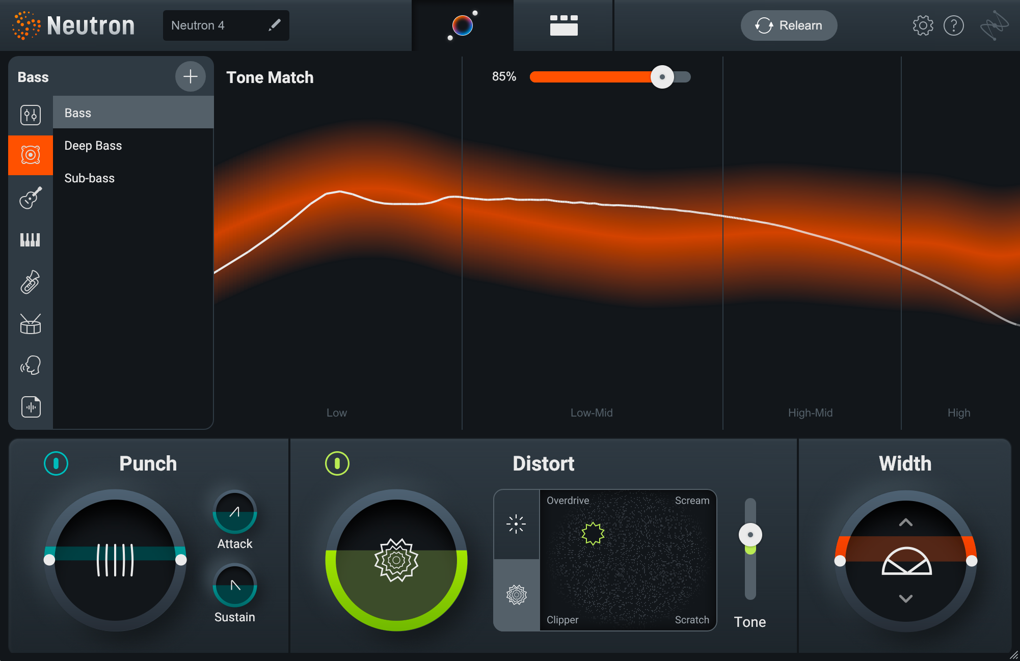 The orange line represents the spectral profile of the preset or reference you selected, while the thinner line represents your audio.