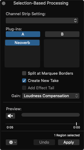 Create New Take and Loudness Compensation selected