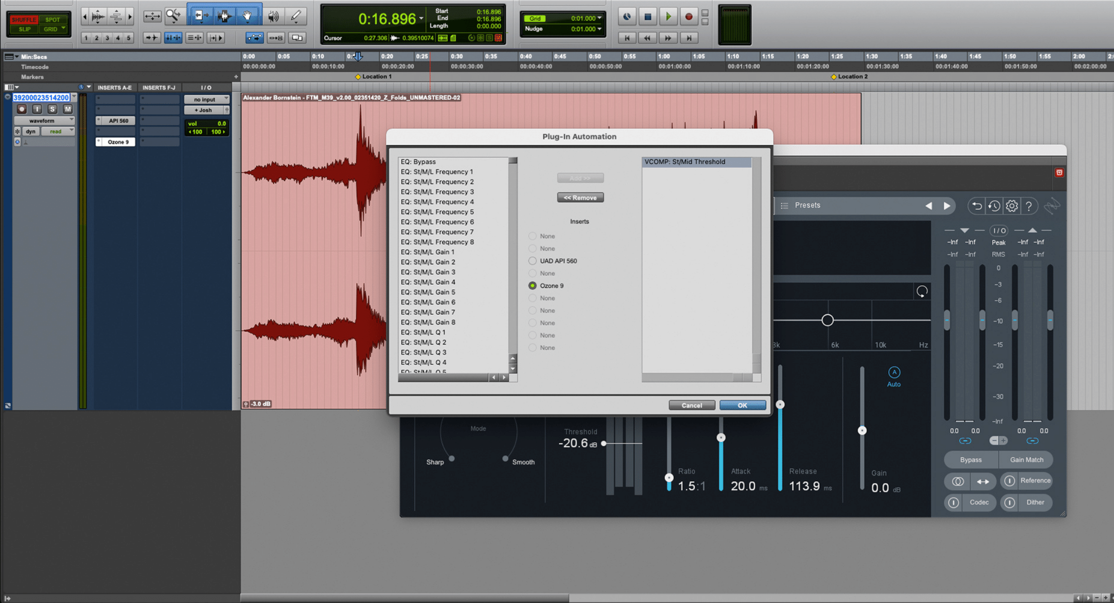 Ozone Vintage Compressor’s threshold automation enabled