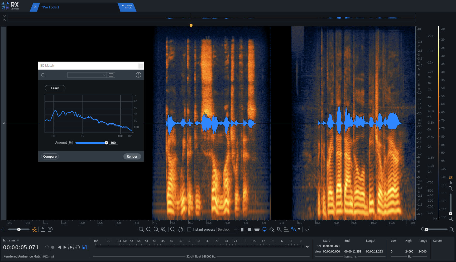 EQ Match in RX learns the EQ profile of a recording and applies it to another