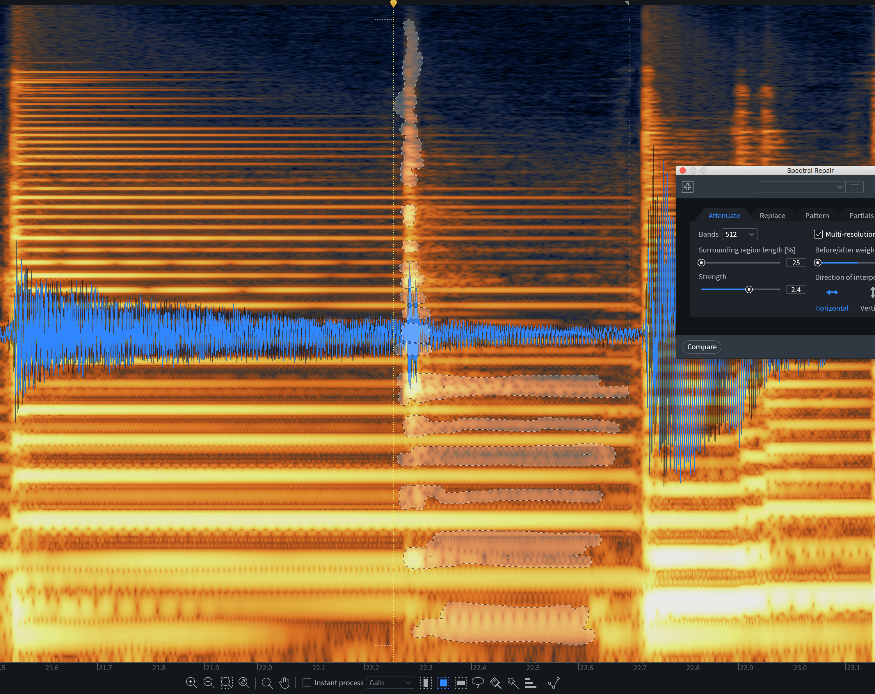 Isolating audio problems with the Brush tool