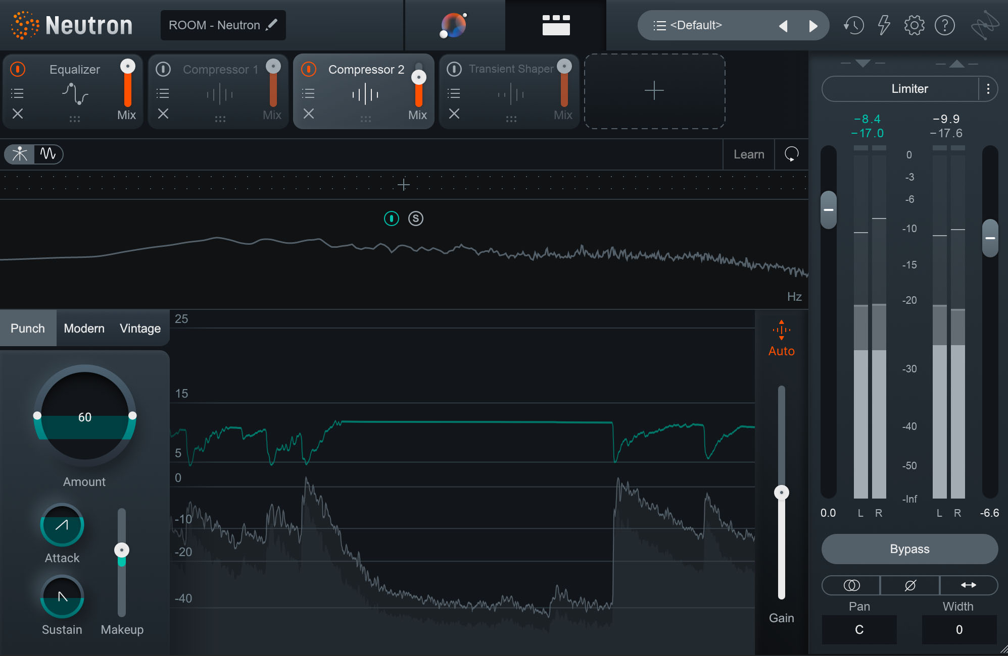 Room mic compression settings with Punch mode in Neutron