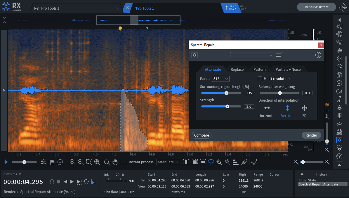 RX Spectral Repair spectrogram after noise reduction