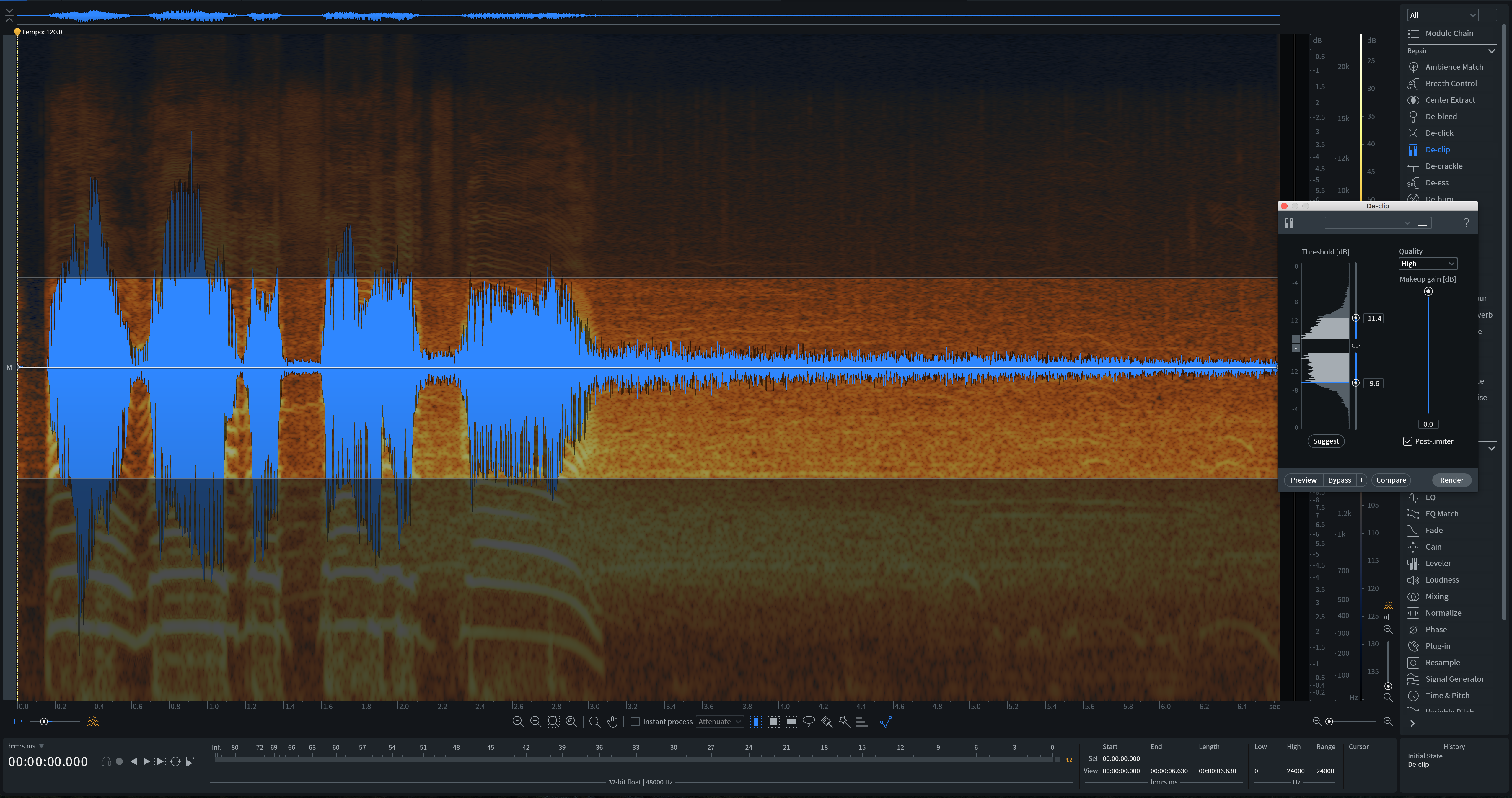 Attempting to De-clip a distorted vocal