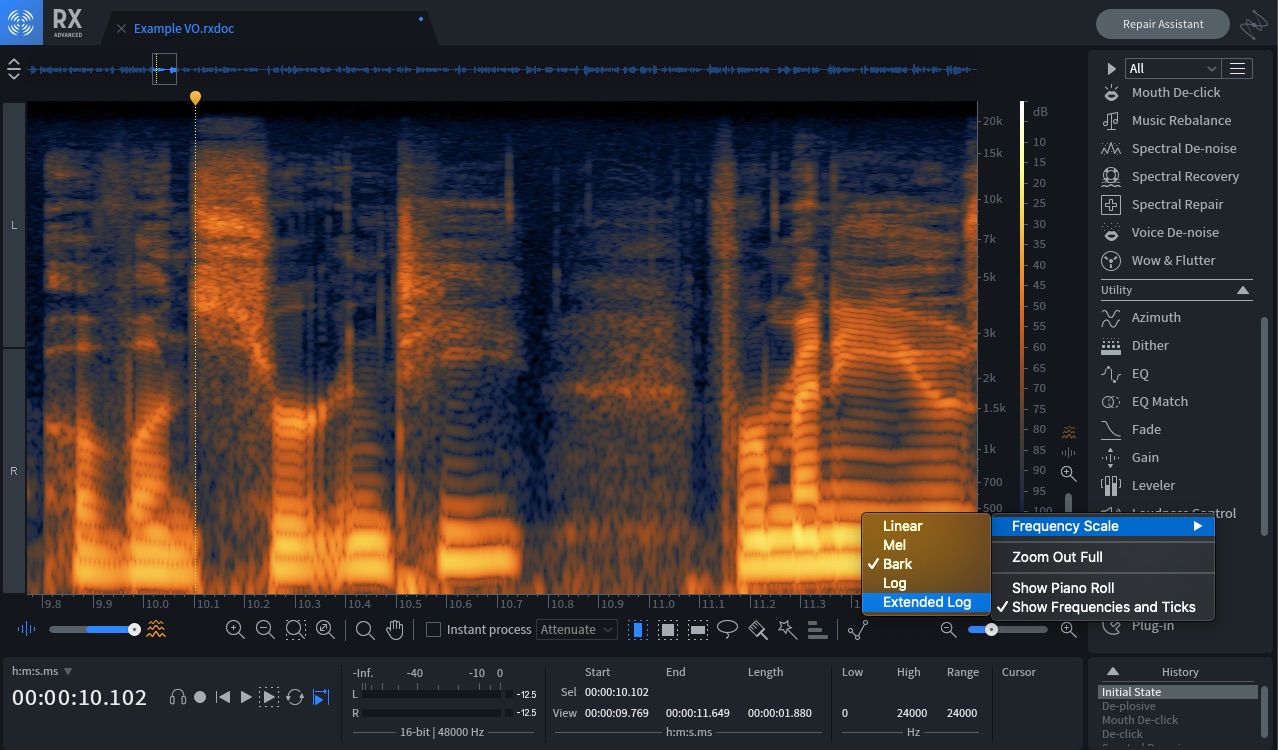 Changing frequency scale of Spectral Editor