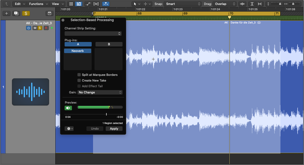 Previewing Neoverb using Selection-Based Processing