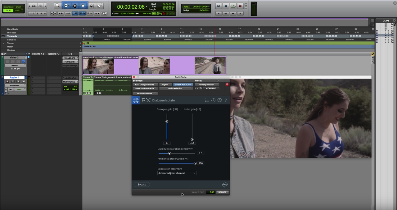 Pro Tools session with RX Dialogue Isolate open
