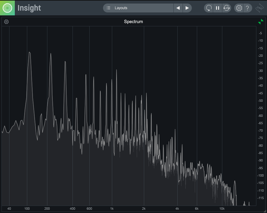 Frequency spectrum of a guitar string pluck in Insight Pro