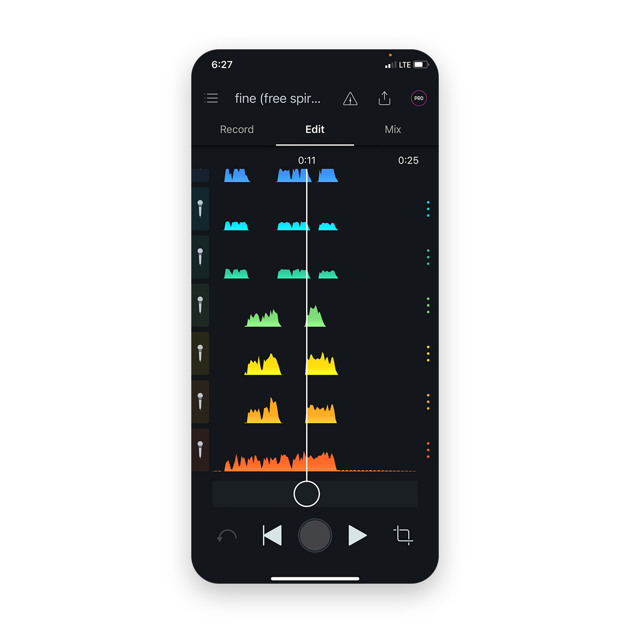 screenshot of the edit tab in the free Spire app for iOS
