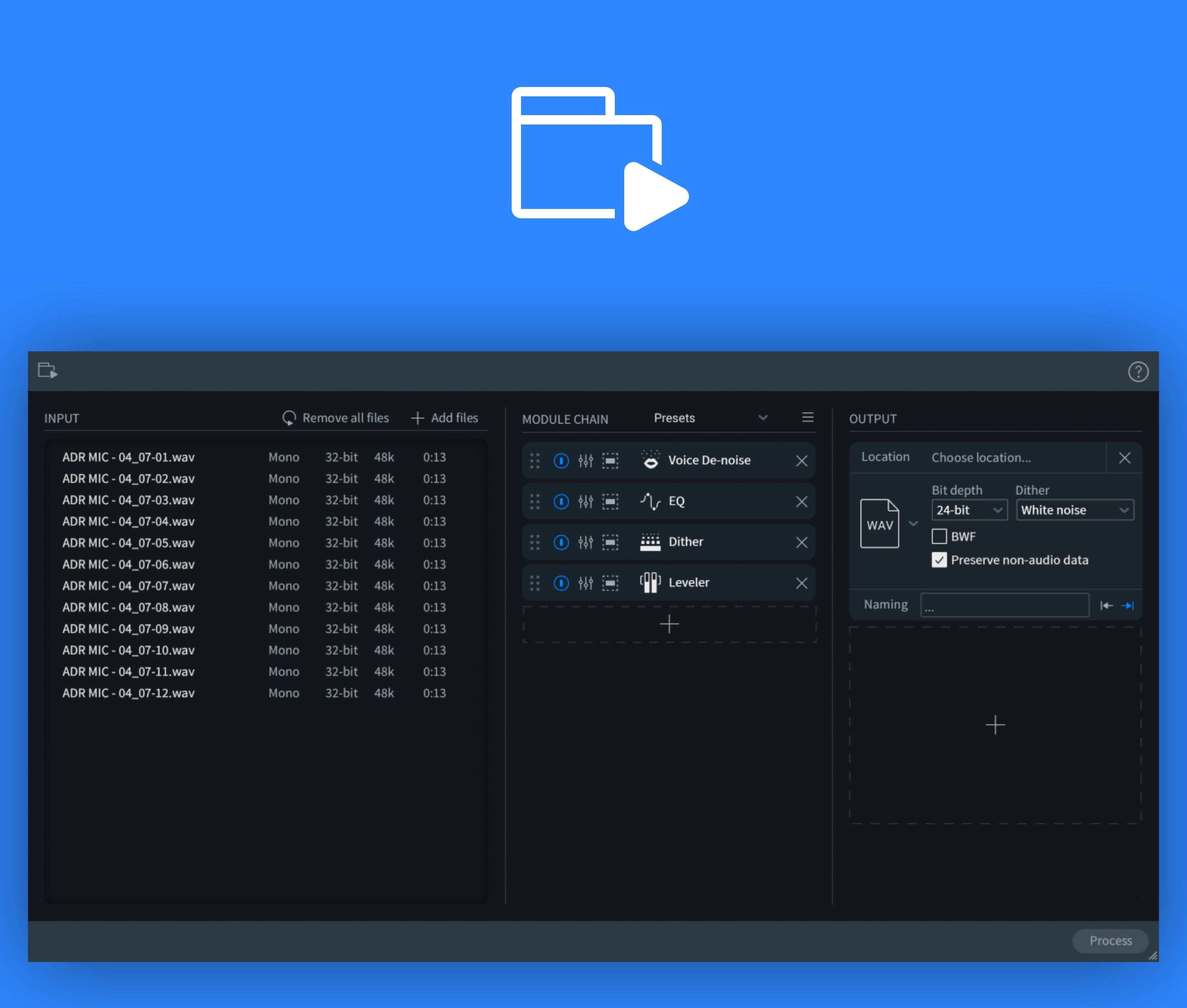 iZotope Batch Processor view