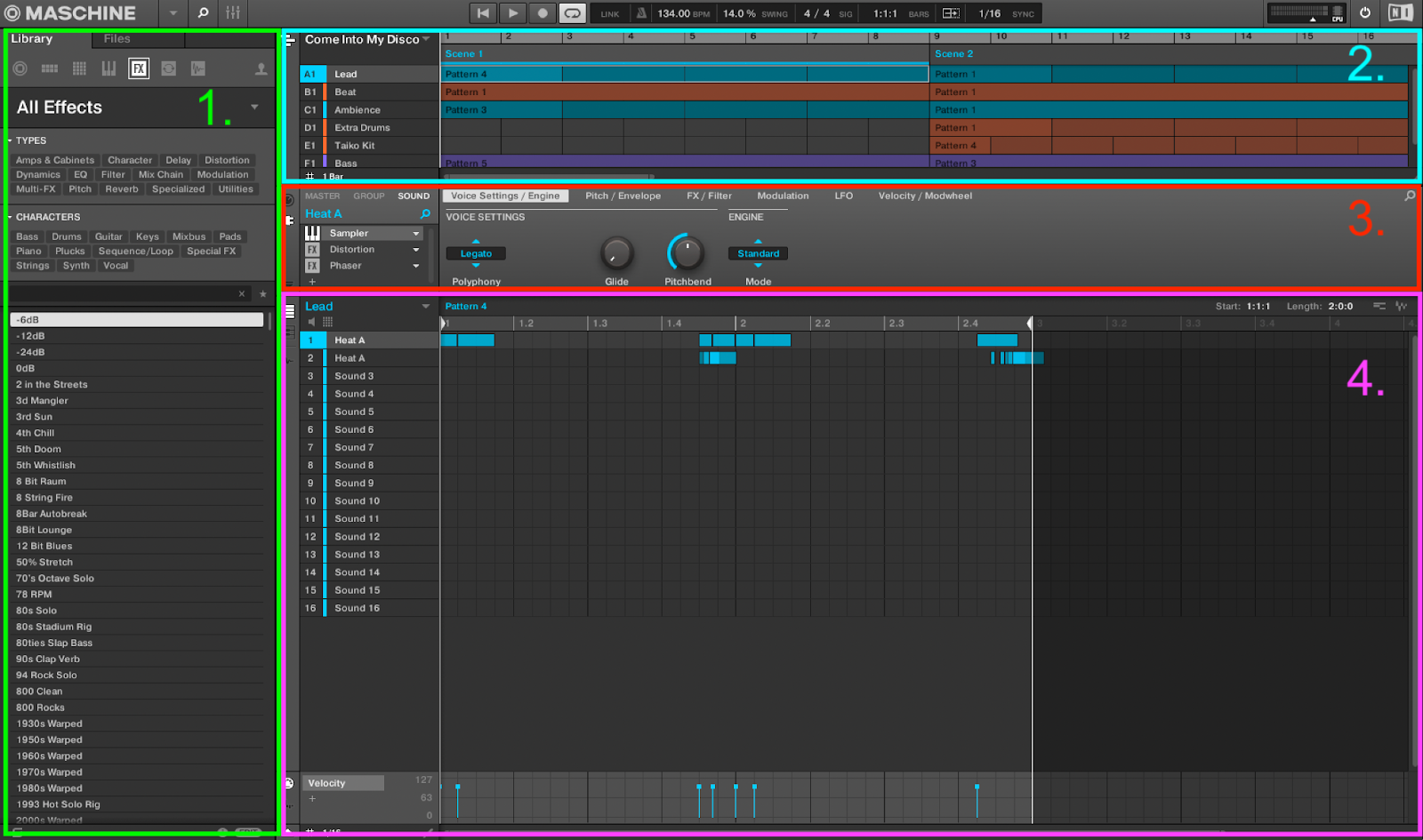 A default session in MASCHINE 2