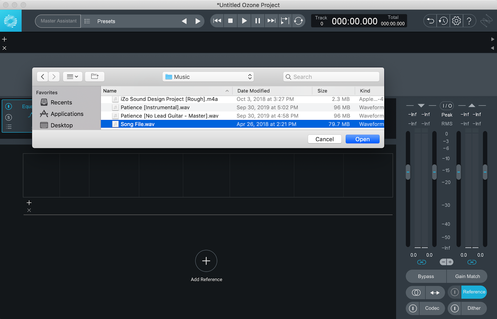 Loading a reference in Ozone 9 Track referencing panel