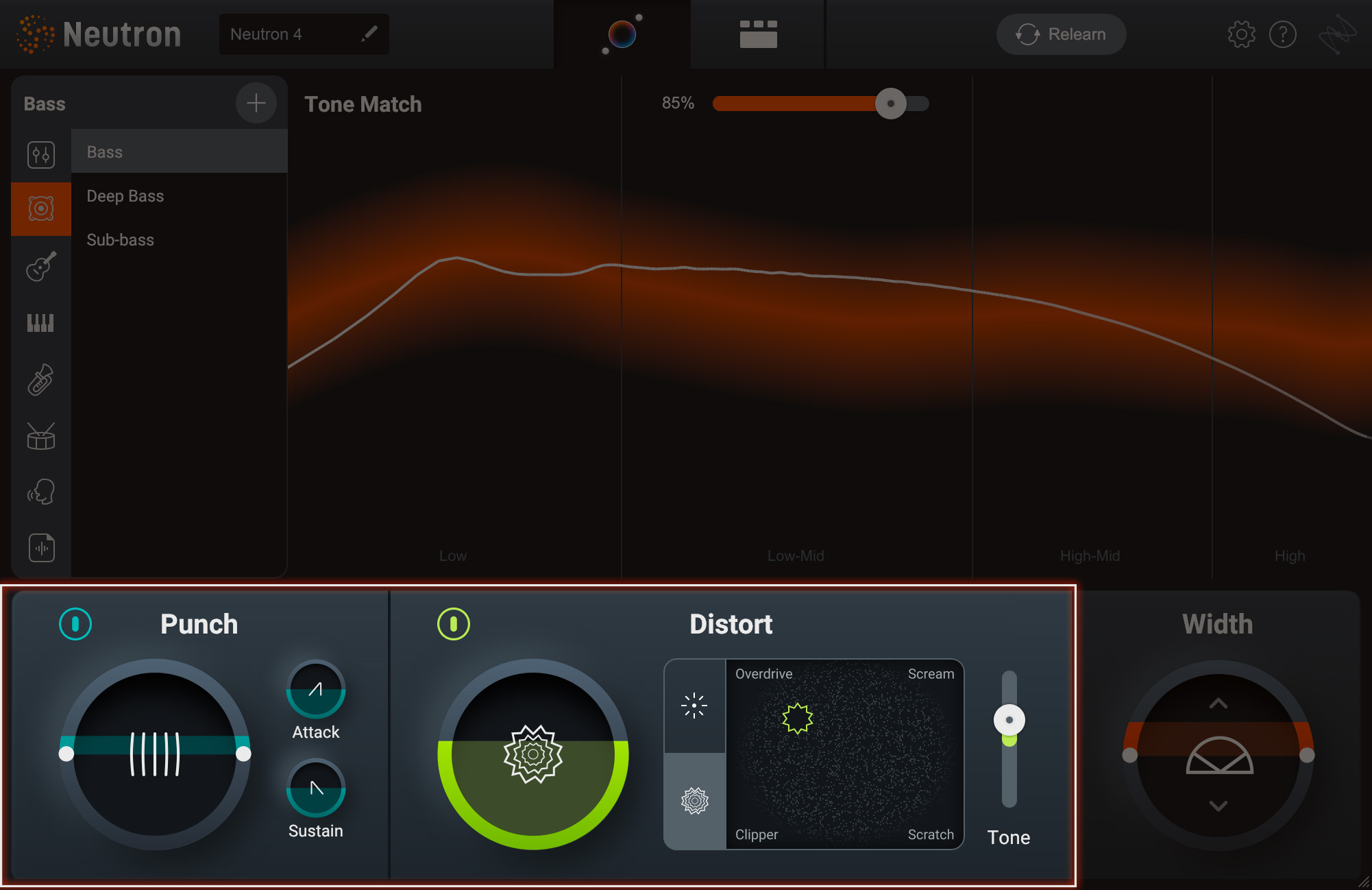 Neutron 4 Assistant View, Punch and Distort controls