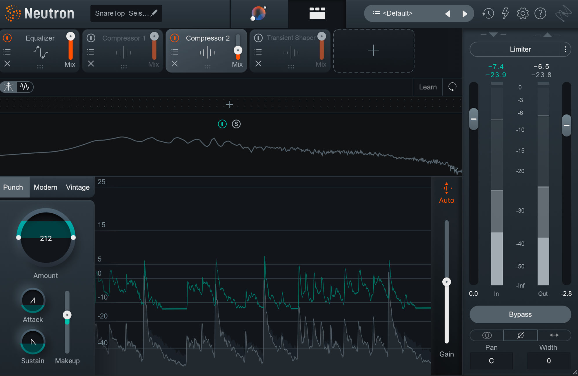 Using Neutron's Punch mode on the snare for impact