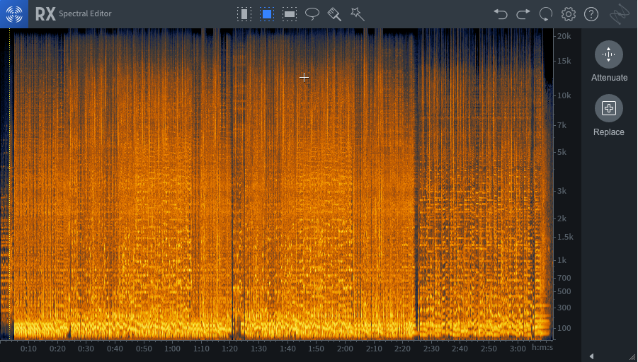 RX Spectral Editor (ARA) with audio transferred from the stereo file