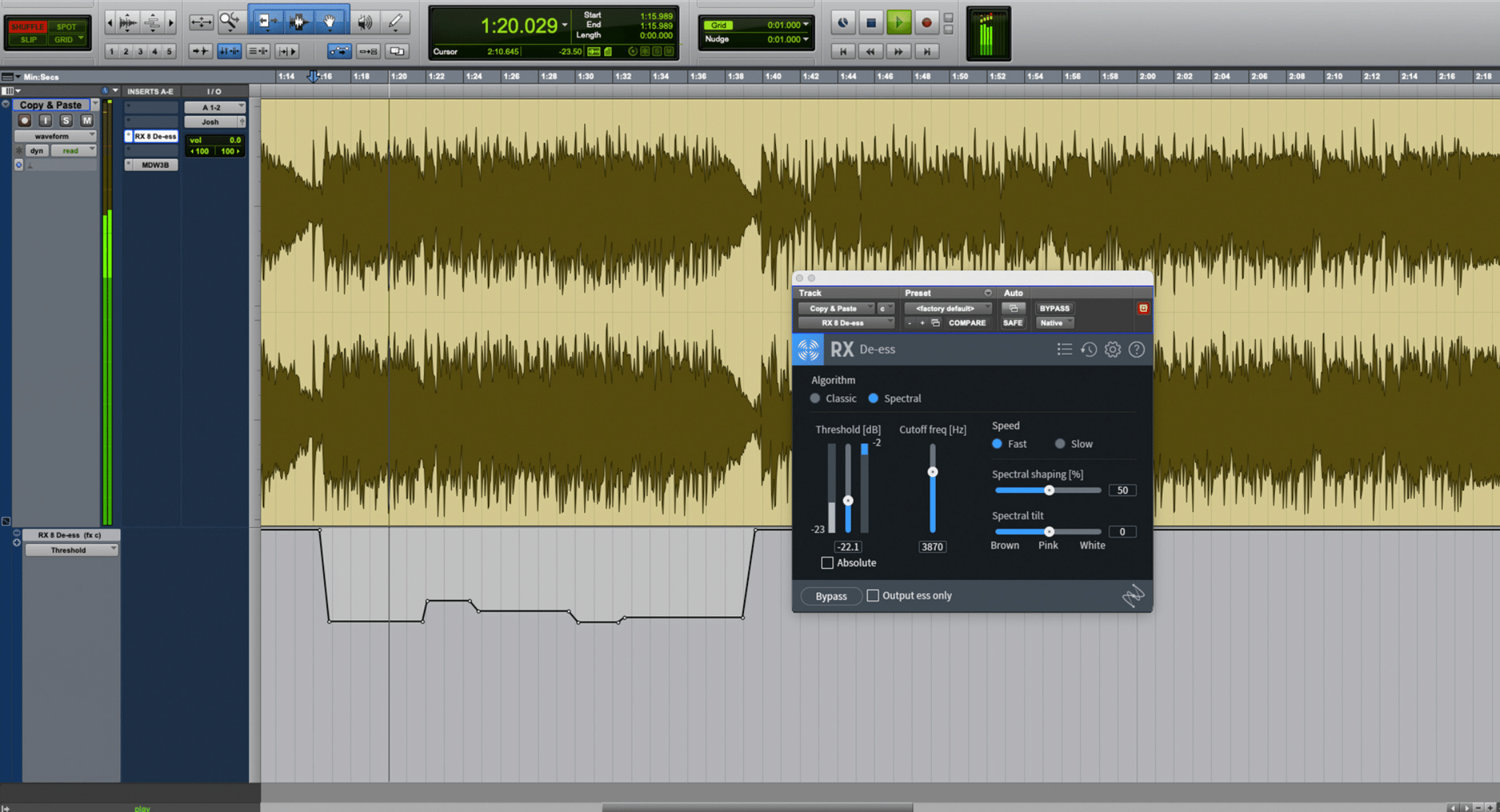 Use automation to de-ess with varying amounts in targeted areas of the music. This lessens the sonic footprint of your de-esser on the overall sound of your master