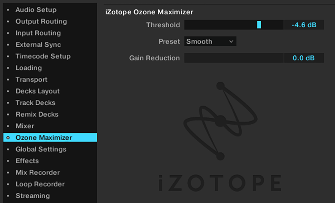 GUI screenshot of Ozone Maximizer in TRAKTOR PRO Plus