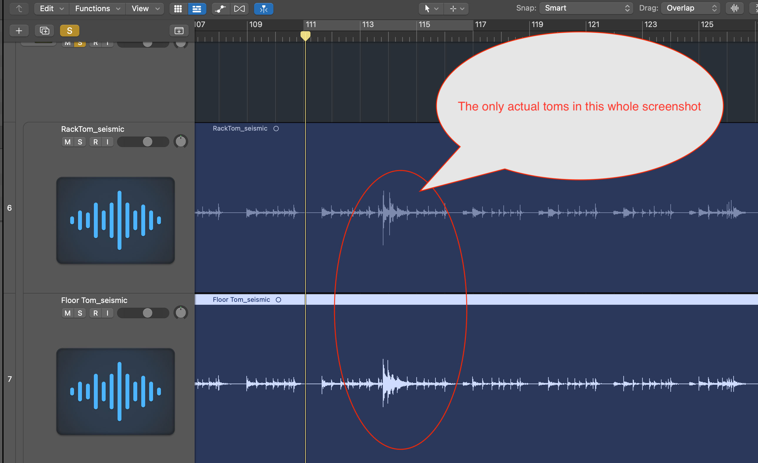Waveform of the toms in the mix