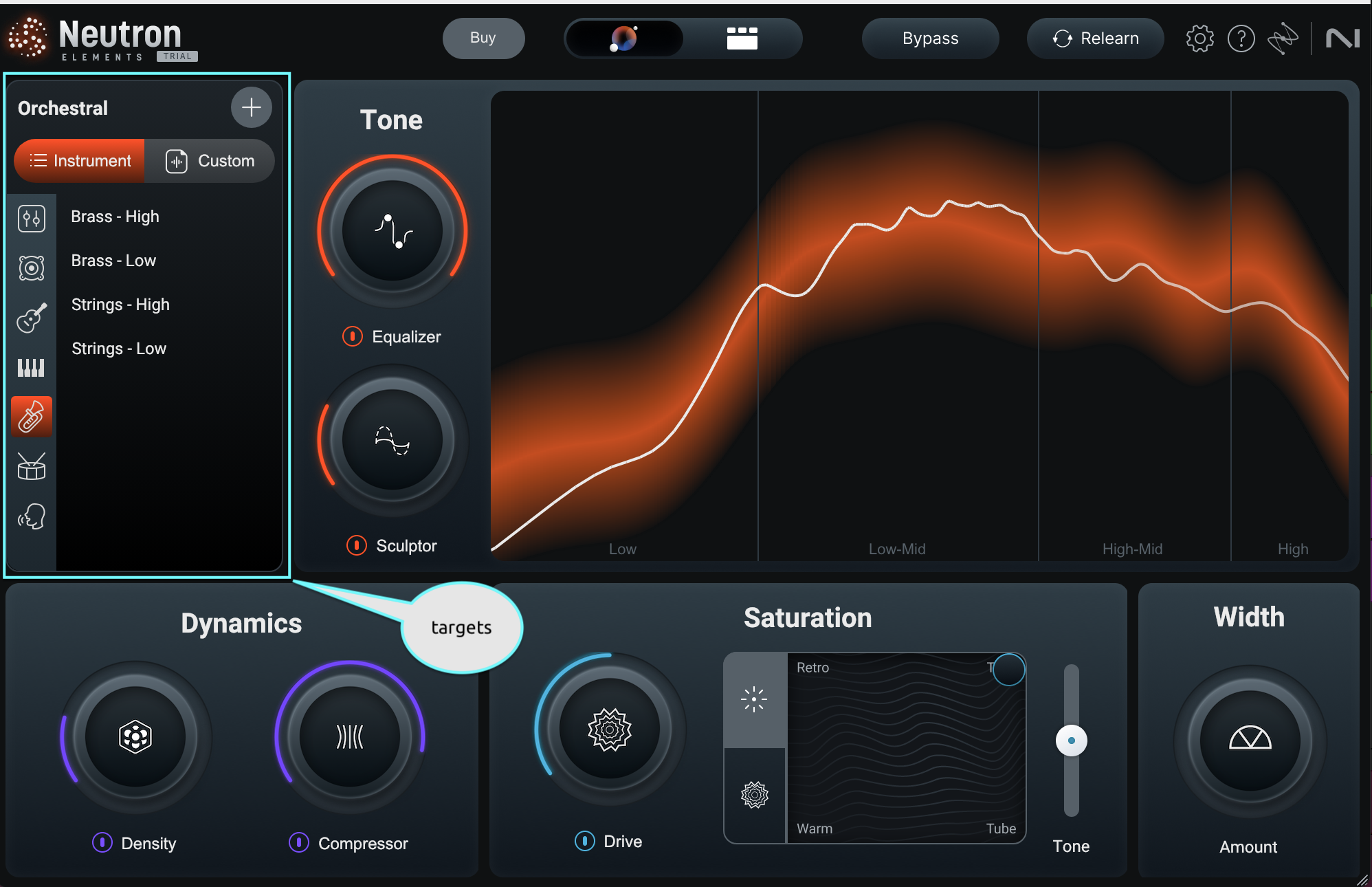 Targets section in Neutron Elements matches your audio to target curves of popular instrument sounds