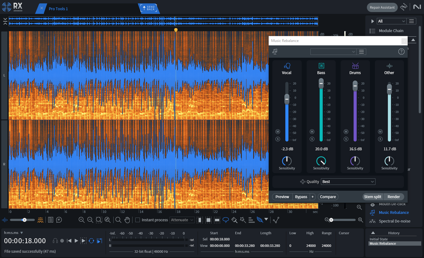 Music Rebalance can be used to even out a live two-mix
