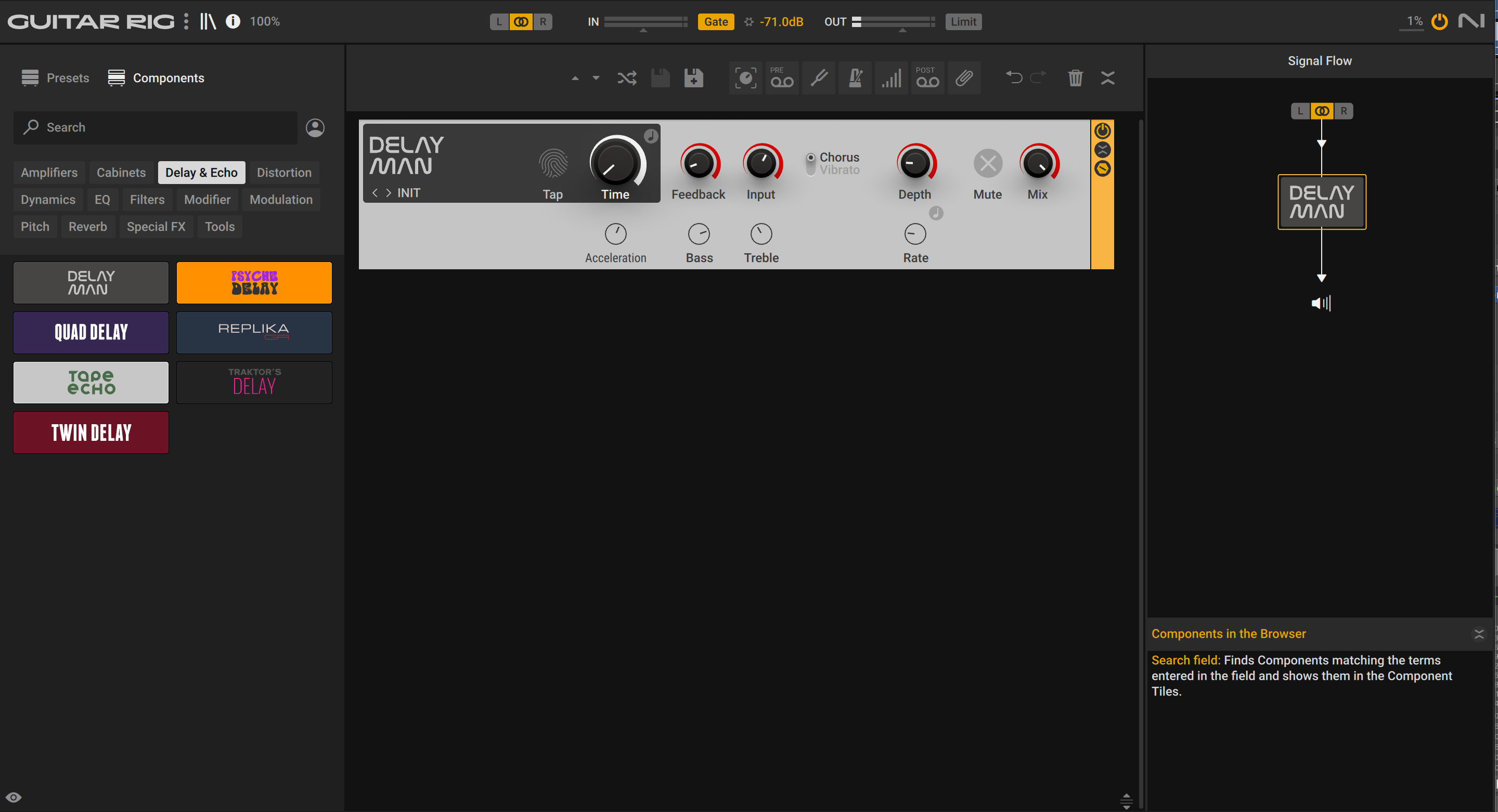 Using Delay Man for the right-bound guitar