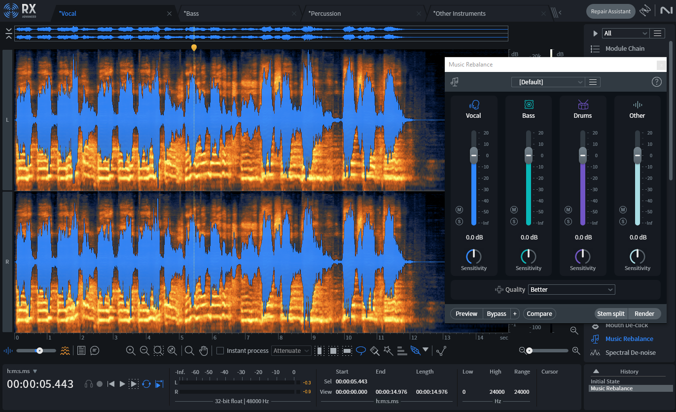 Using Music Rebalance and iZotope RX11, we can separate a mix into stems for remixes