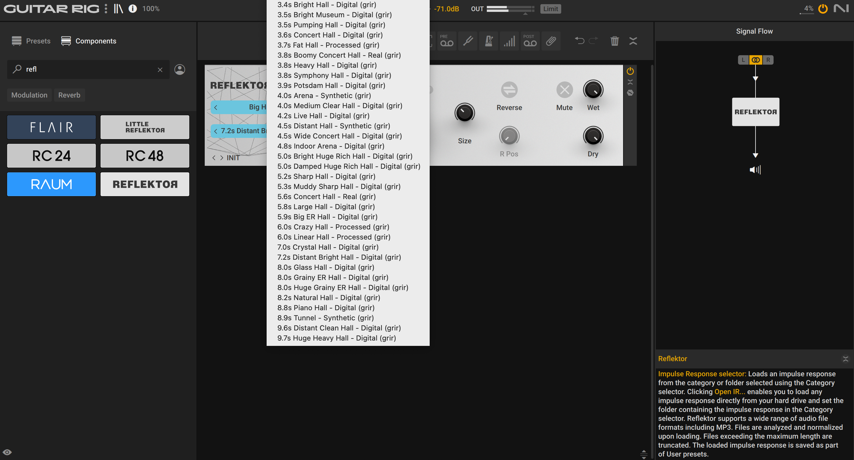 Using Reflektor Hall in Guitar Rig to create a sense of space