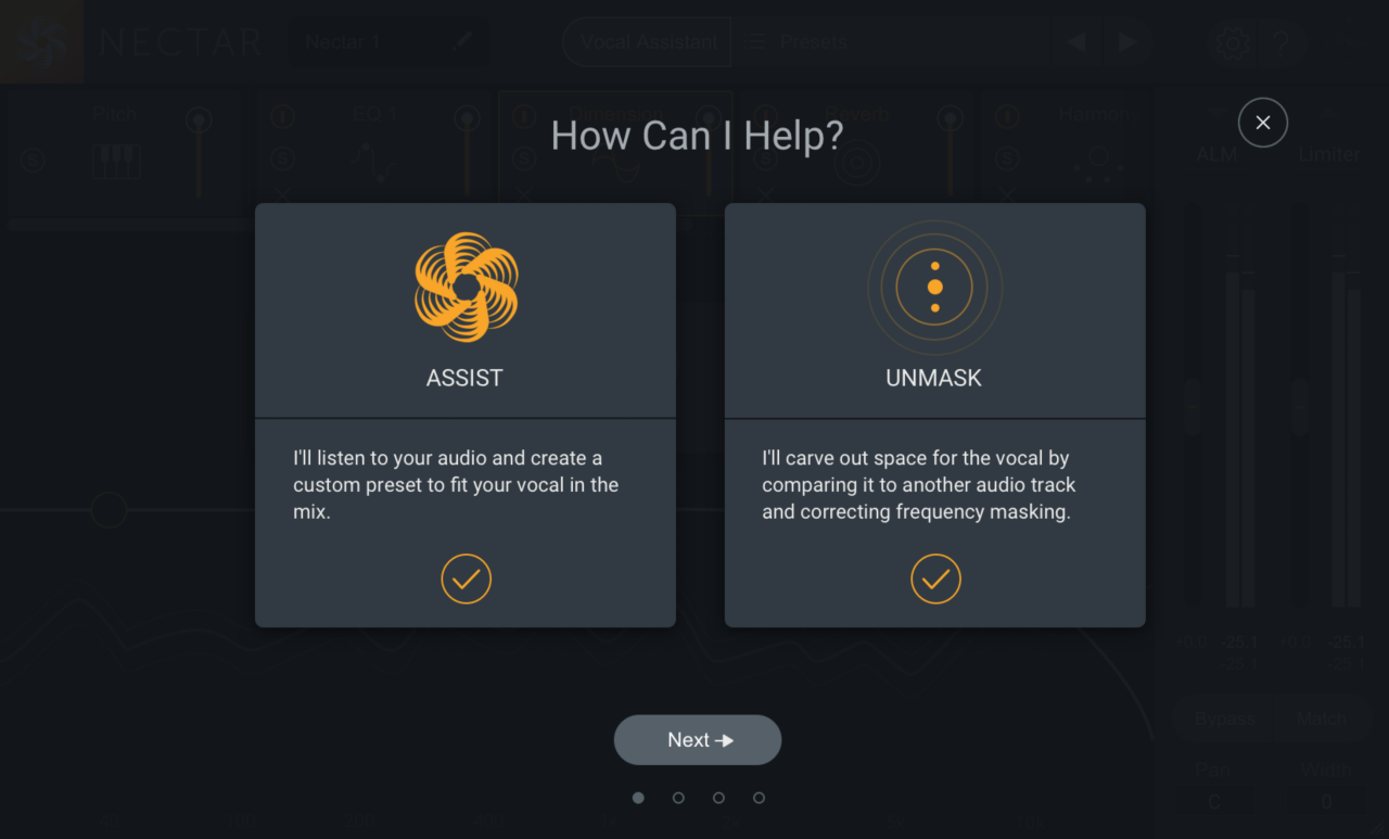 Nectar's Vocal Assistant, Assist and Unmask options