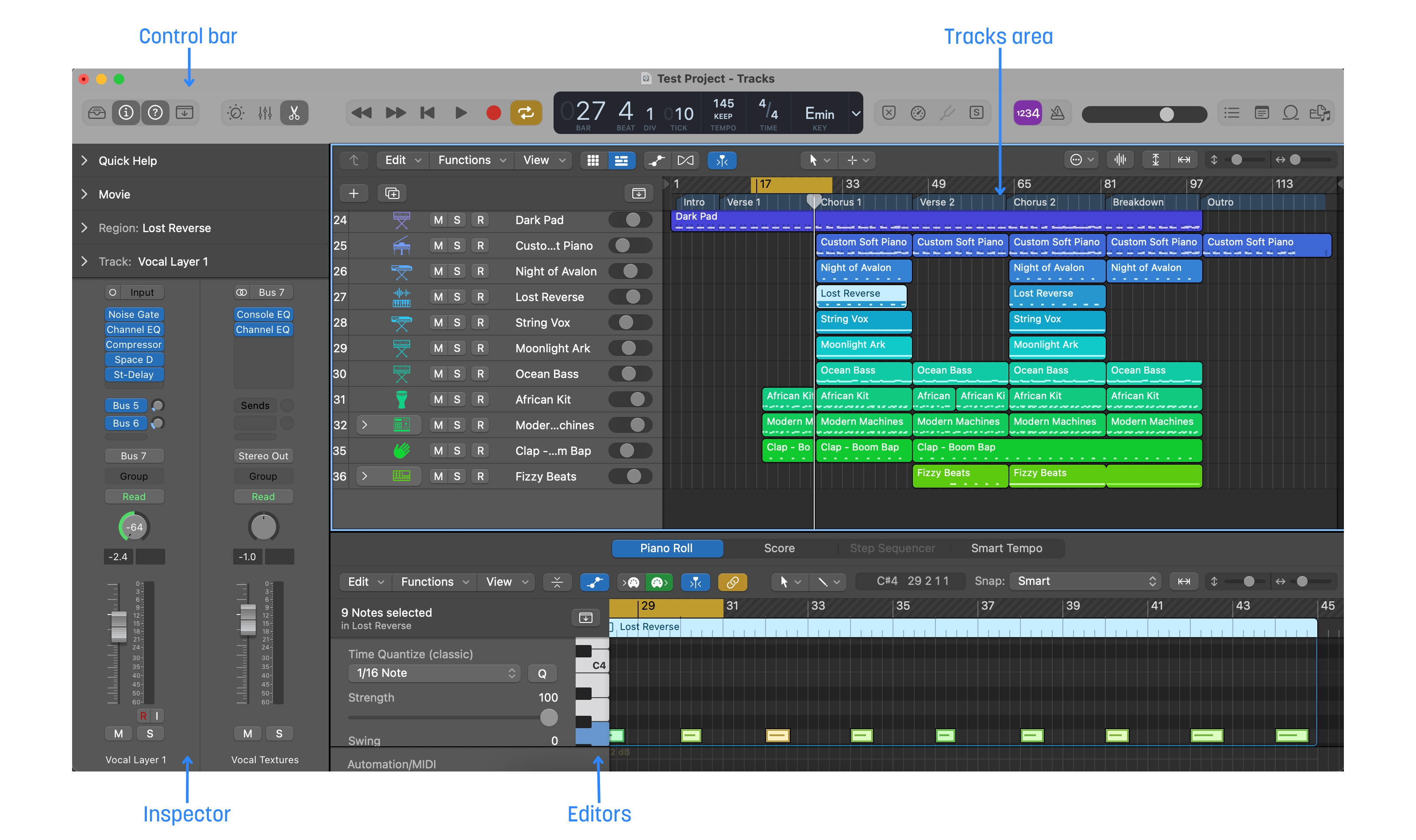 Logic Pro X Arrange window